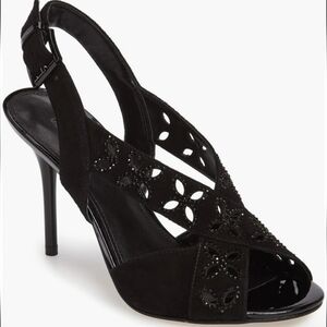 KORS Michael Kors Becky Black Suede Cutout Heels Sz 7
